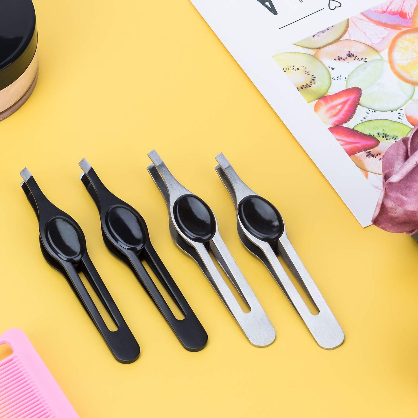 ANCIRS 4 Pack Tip Tweezers for Eyebrow, Non-Slip Grip Tip Tweezers, Professional Stainless Steel Precision Pointed Blackhead Splinter Removal Tool