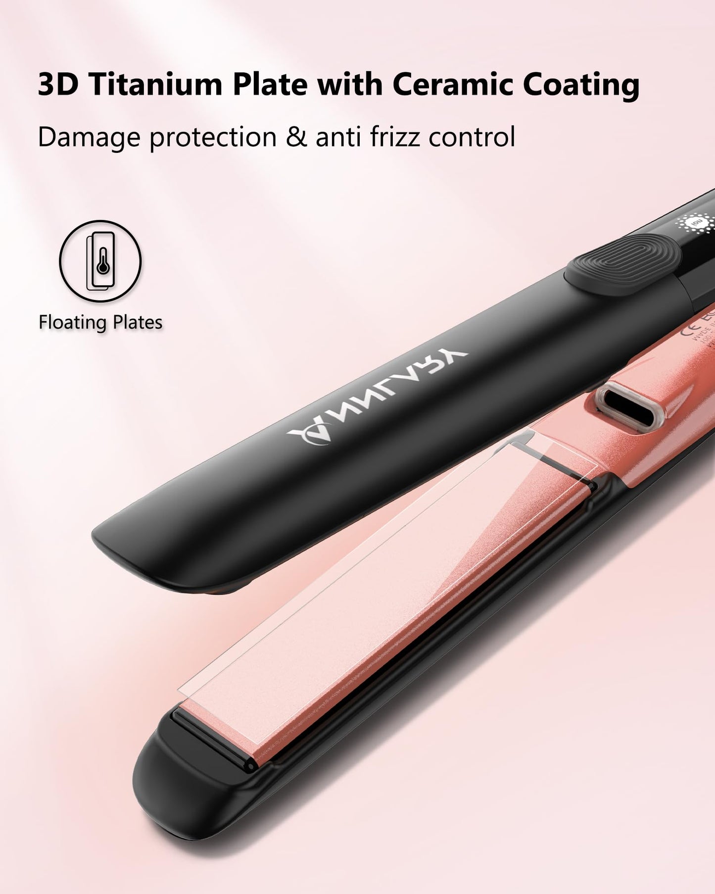 Annlary Hair Straightener 1 Inch Flat Iron and Curler 2 in 1 Titanium Ceramic Ionic Dual Voltage Straightener with Heat-Resistant Silicone, for Less Beauty and Personal Care ANNLARY