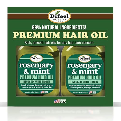 Difeel Rosemary and Mint Premium Hair Oil with Biotin 7.1 Ounce. - Deluxe 2-PC Gift Set