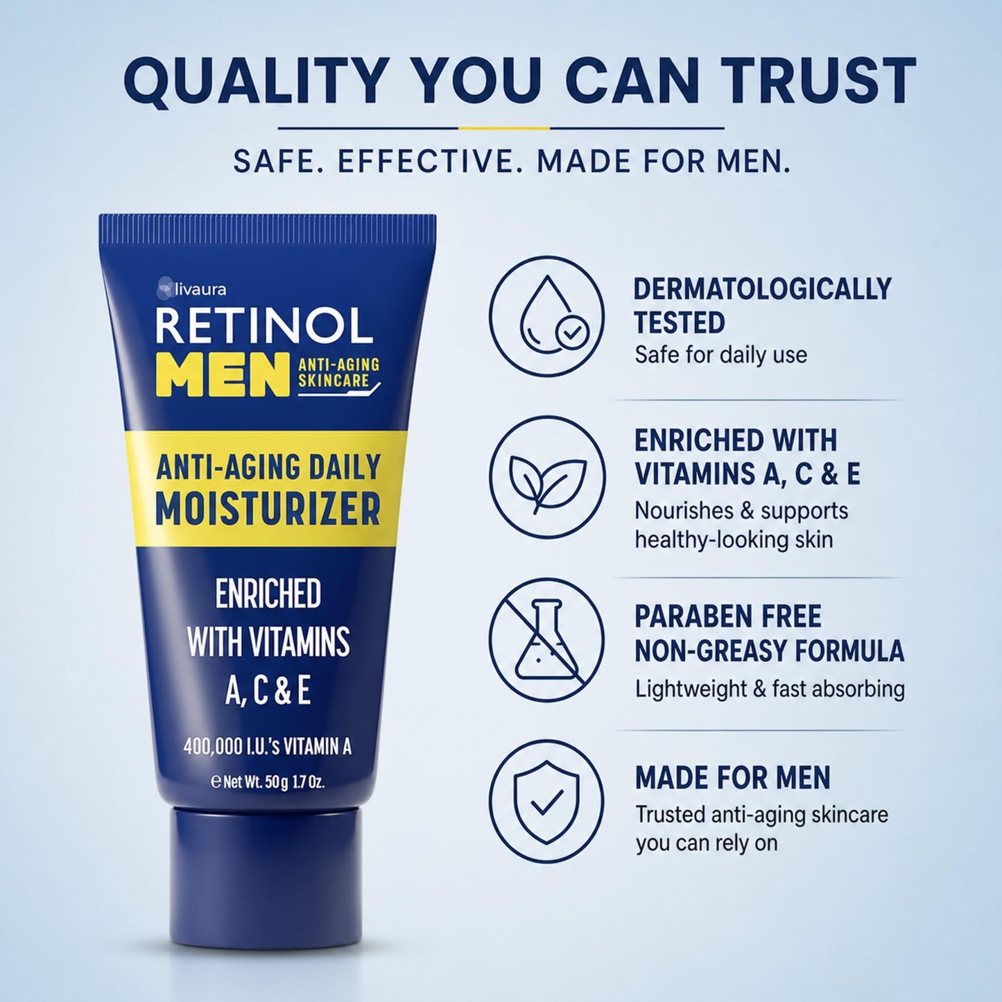 LIVAURA Retinol Men’s Face Moisturizer - Hydrating Face Cream & Faces Lotion for Men, Anti Aging Moisturizers for Dry Skin, Lightweight Facial