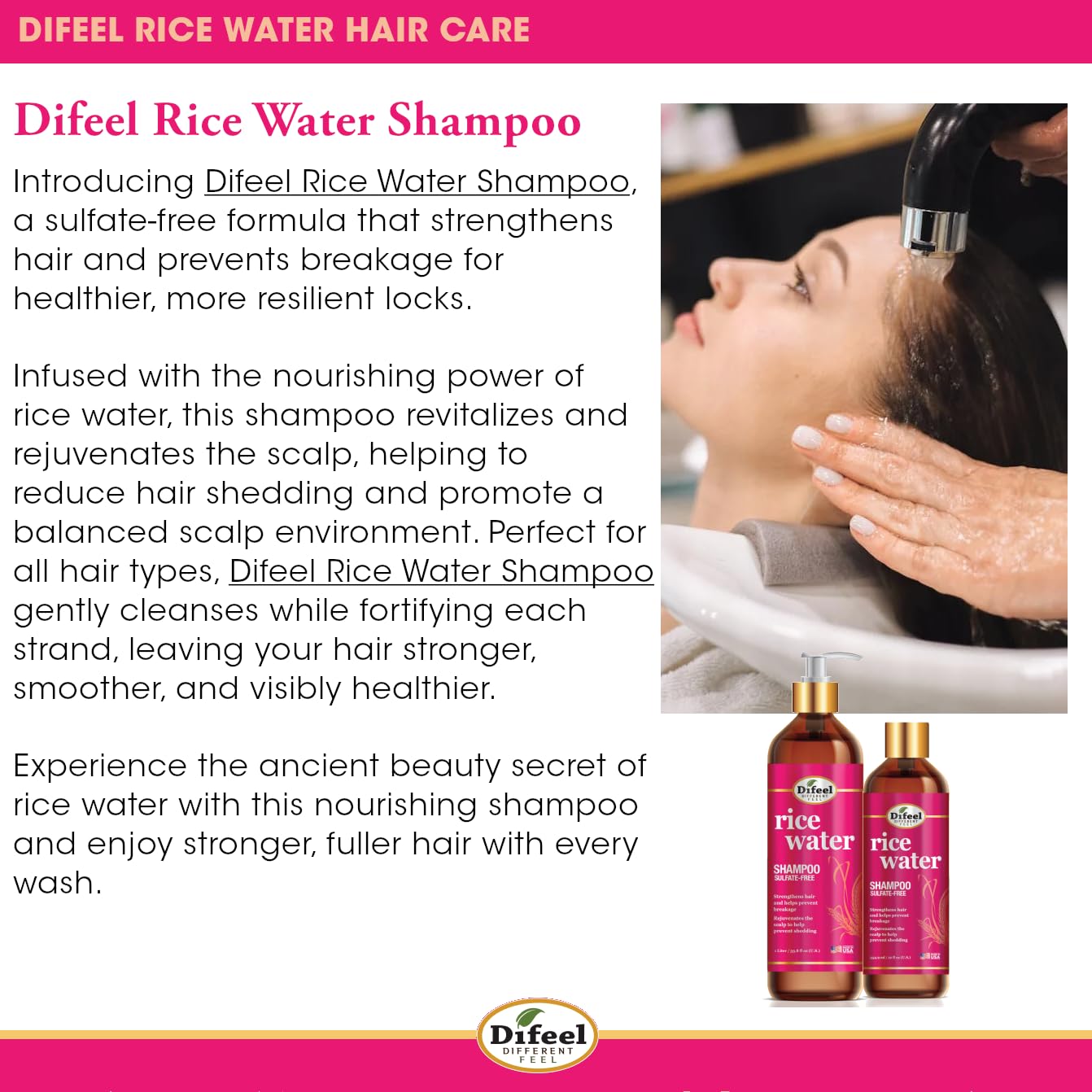 Difeel Rice Water Hair Care Ultimate Shampoo & Conditioner 6PC Set - Includes 33.8oz Shampoo, 33.8oz Conditioner, 12oz Hair Mask, 7.1oz Hair Oil