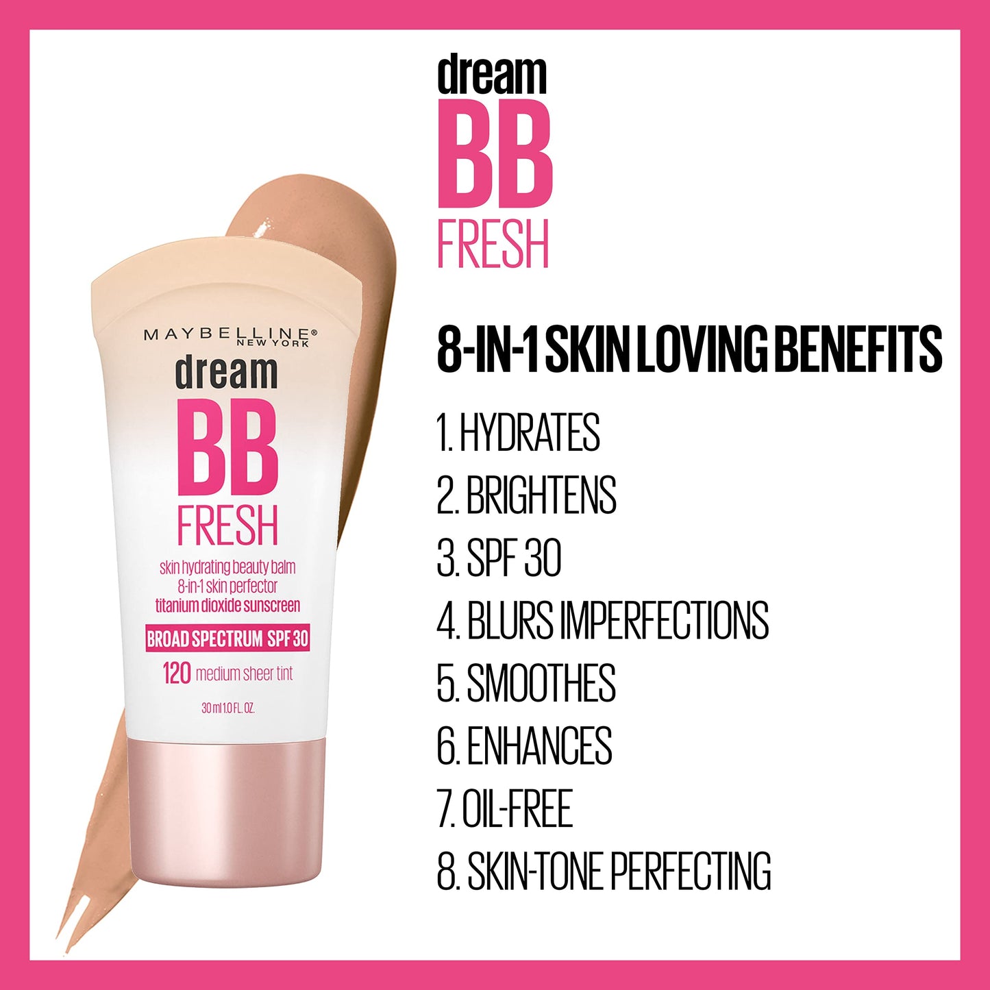 Maybelline Dream Fresh Skin Hydrating BB cream, 8-in-1 Skin Perfecting Beauty Balm with Broad Spectrum SPF 30, Sheer Tint Coverage, Oil-Free Beauty and Personal Care MAYBELLINE