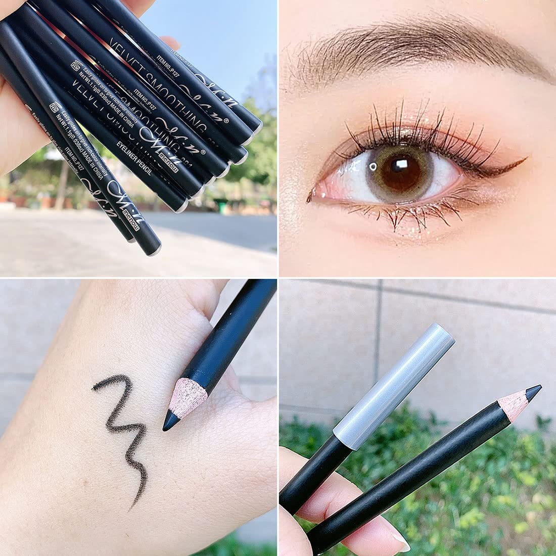Black Eyeliner Pencil Set - 12 PCs Matte Silky Formulas Waterproof Eye Crayon Liners