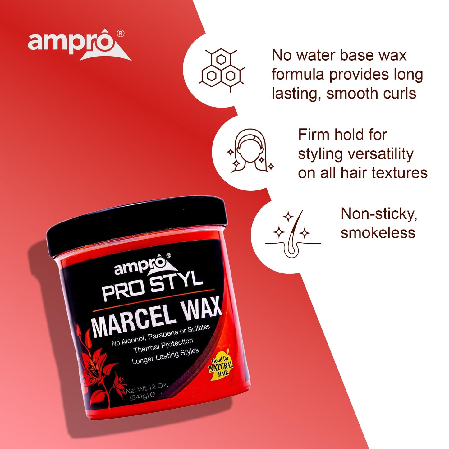 AmPro Marcel Wax - Gives All Hair Types Long Lasting Hold - Rinses Out Easily without Any Buildup or Residue and Protects Tresses from Heat