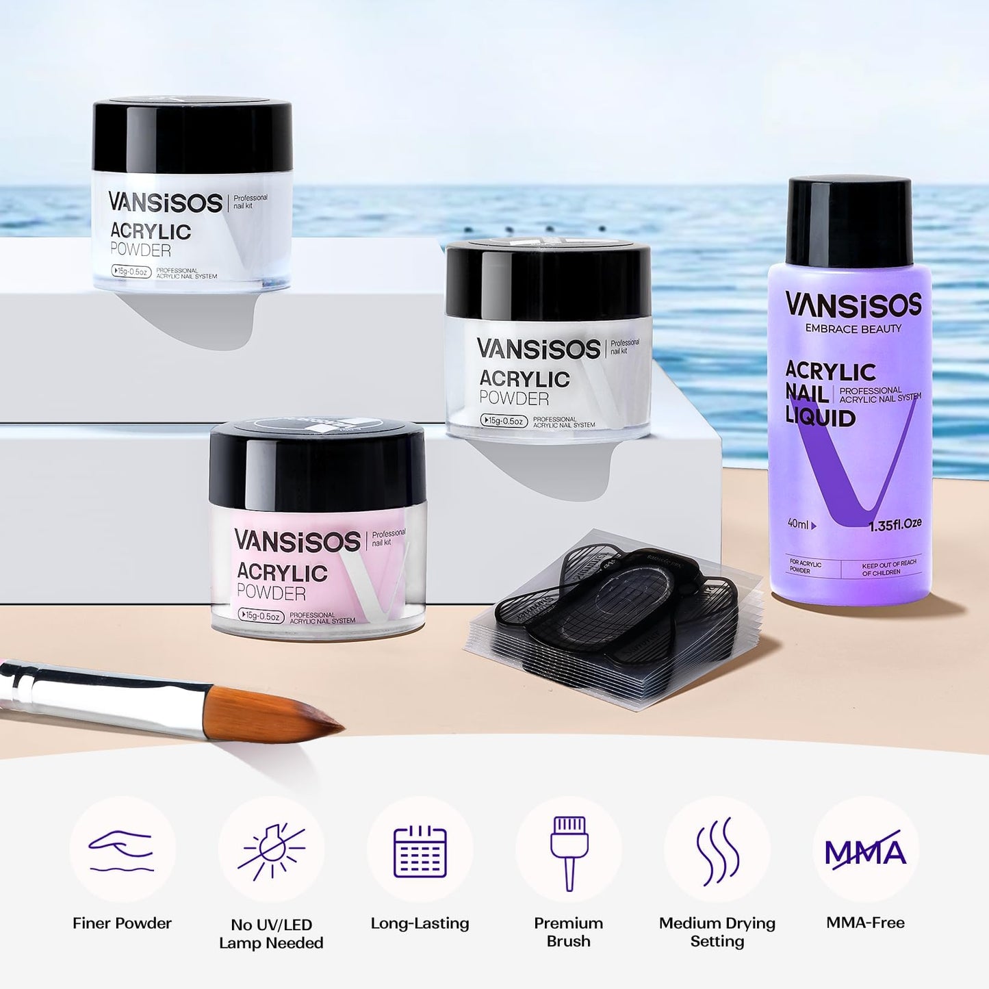 VANSISOS Acrylic Nail Kit for Beginners: Clear White Pink Powder and Liquid Set Professional Nails Kit Acrylic Set with Brushes for Home DIY Beauty and Personal Care VANSISOS