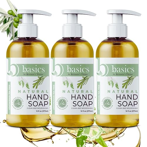 Brittanie's Thyme Basics Natural Olive Oil Hand Soap, Lemongrass Tea Tree - 12 fl oz, Pack of 3 - Cruelty Free, Vegan, No Synthetic Additives, No