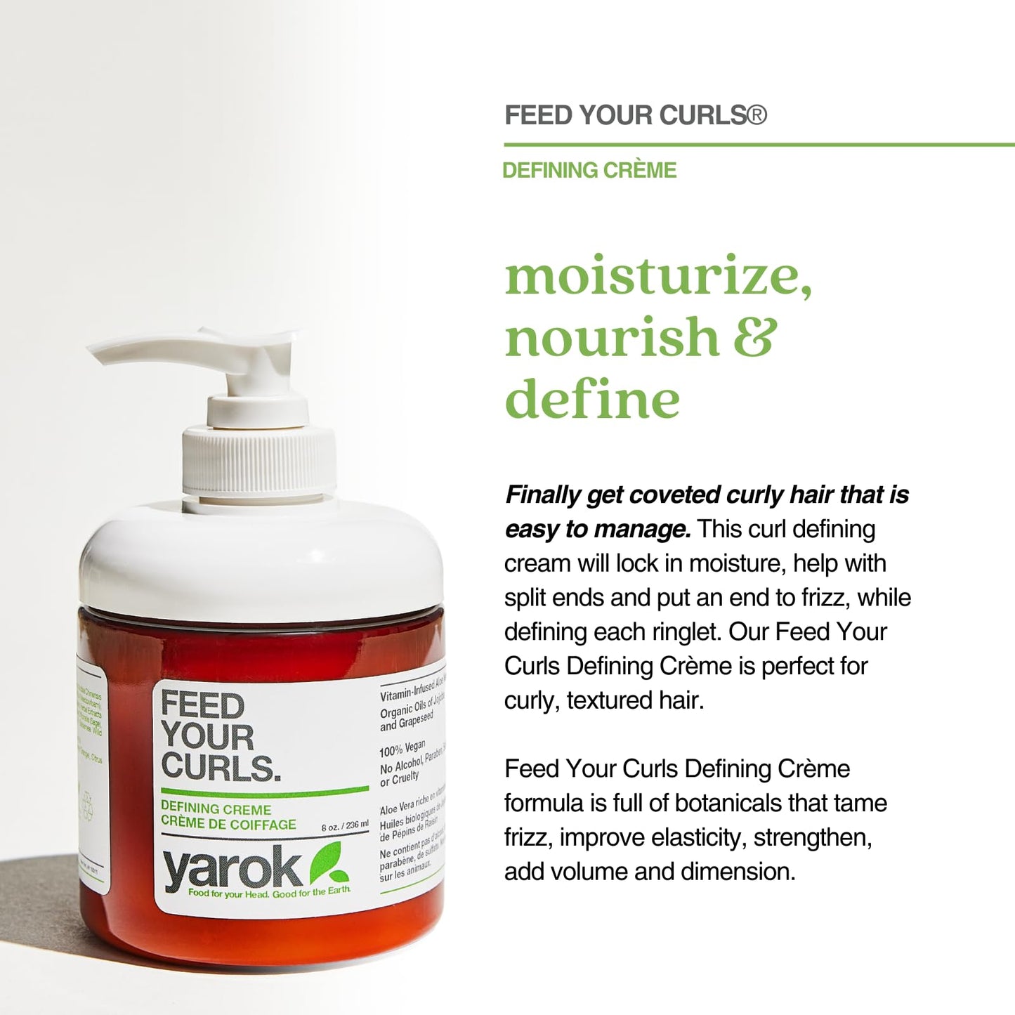 Yarok - Feed Your Curls Defining Creme - Organic Curl Cream and Curl Definer for Curly and Wavy Hair. Luxury Moisturizing Vegan Plant Based Formula