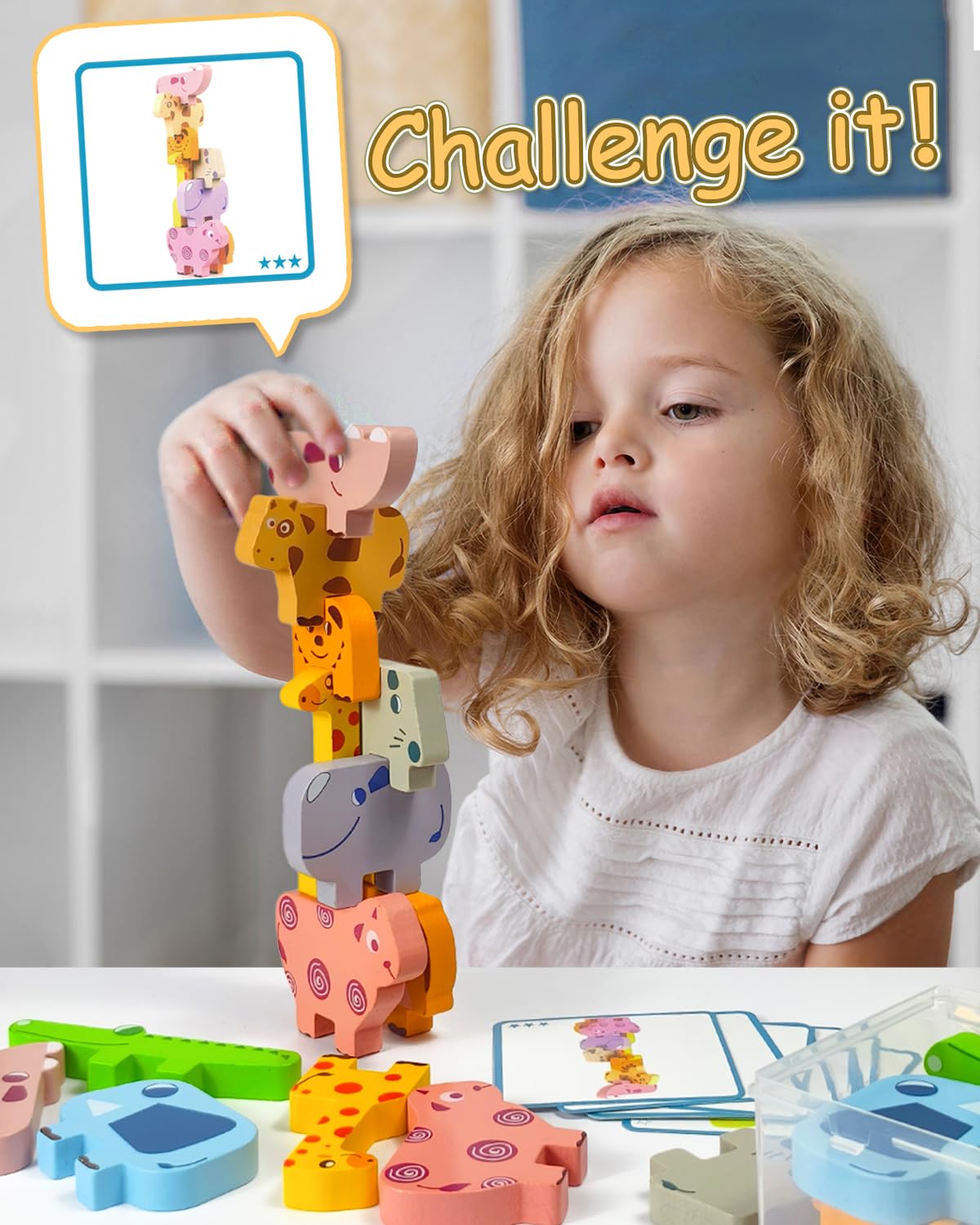 Maaacute Montessori Toys – 10pc Wooden Animal Blocks Sorting & Stacking Puzzles for Toddlers Ages 1-4, Educational Birthday Gift