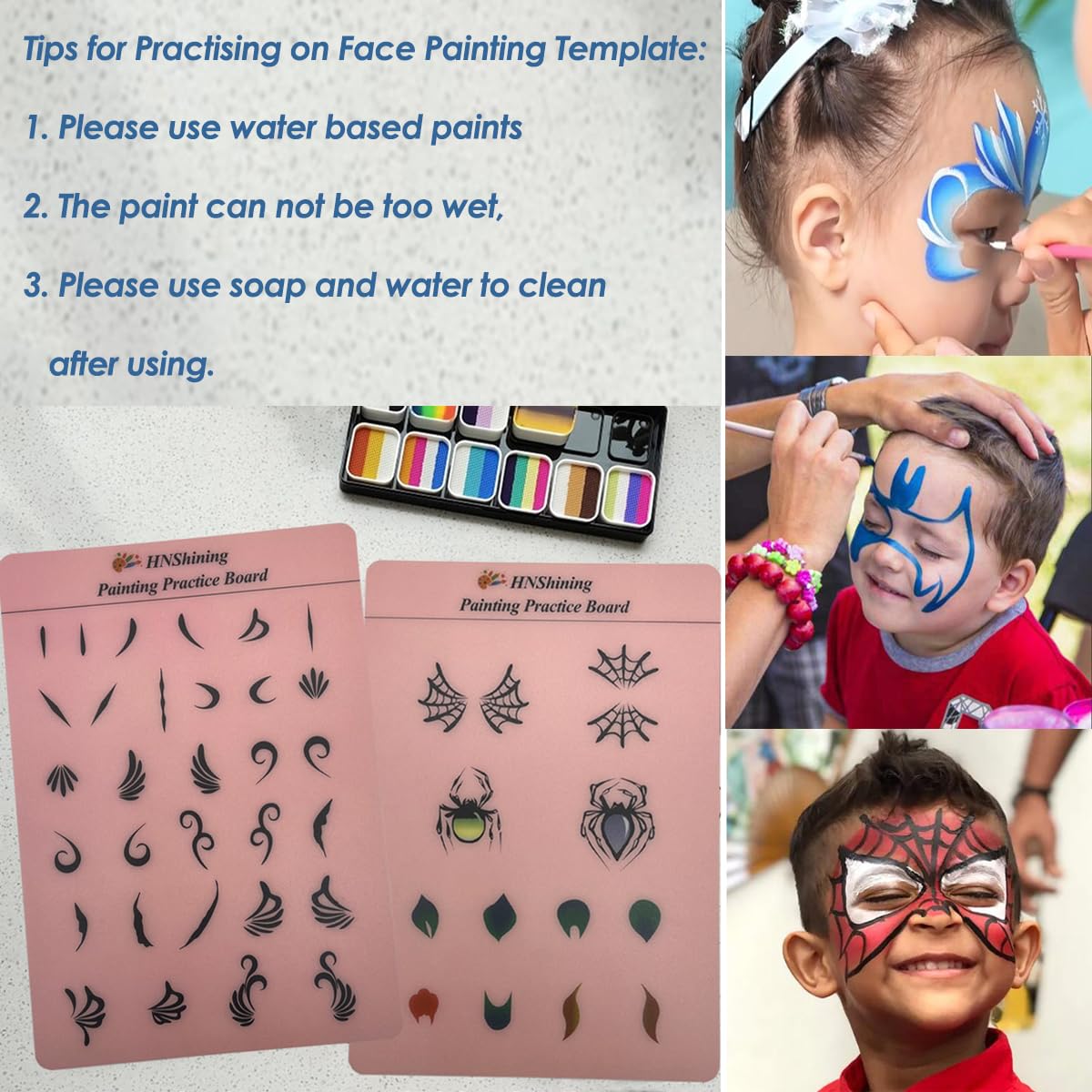 HNShining Face and Body Paint Practice Board With Various Patterns - Reusable Exercise Template and Skill Sheet