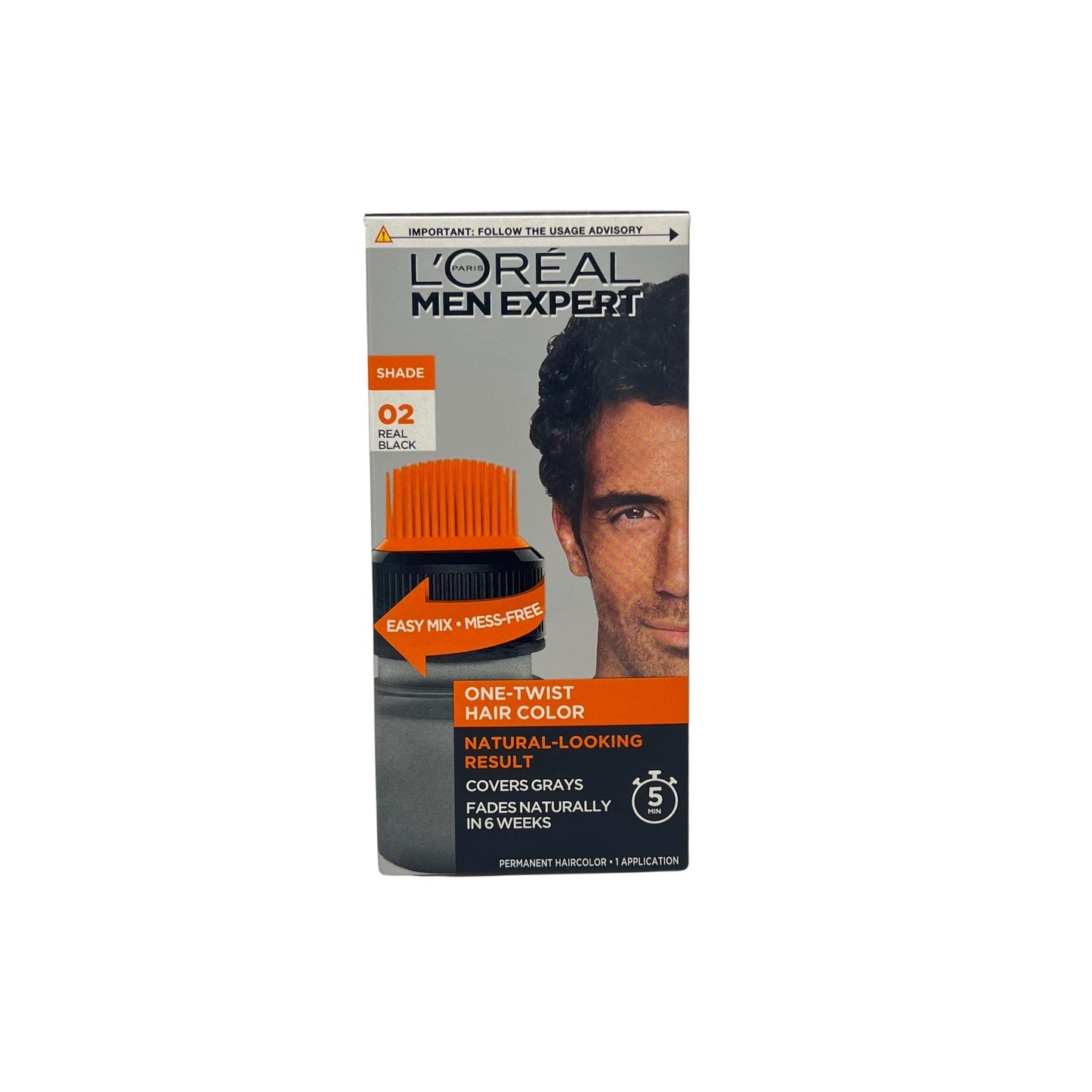 L’Oreal Paris Men Expert One Twist Mess Free Permanent Hair Color, Mens Hair Dye to Cover Grays, Easy Mix Ammonia Free Application, Real Black 02, 2
