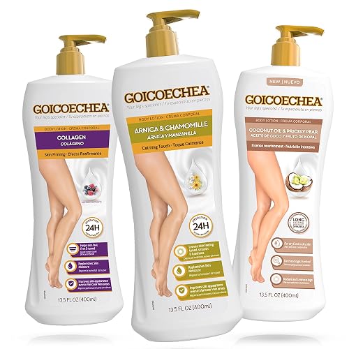 Goicoechea Body Lotion Variety Pack | Arnica & Chamomile for Lighter Legs, Collagen Elastin for Skin Firming, Coconut Oil & Prickly Pear for Dry Skin