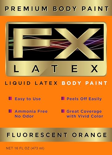 Liquid Latex - Face and Body Paint, Ammonia Free, Easy On and Off, Cosplay Makeup, Create Professional Monster, Zombie Arts 16 Oz (Fluorescent Orange)