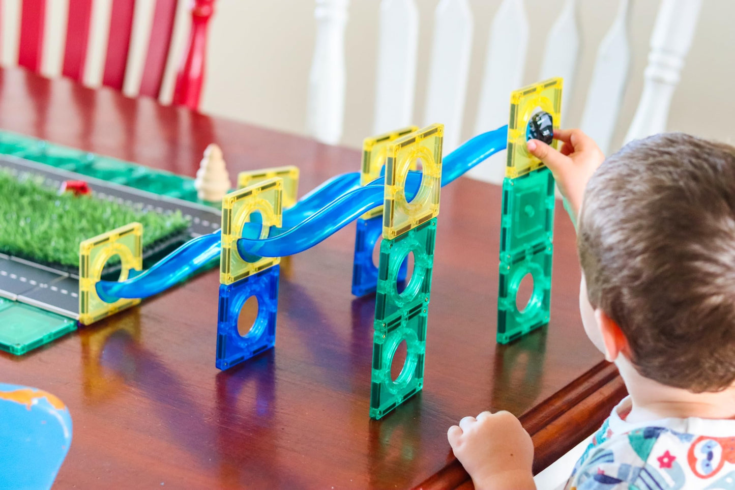 Learn & Grow 88pcs Magnetic Marble Run Expansion – STEM Marble Race Track & Magnet Tile Accessories for Kids Ages 3+ Construction Toy