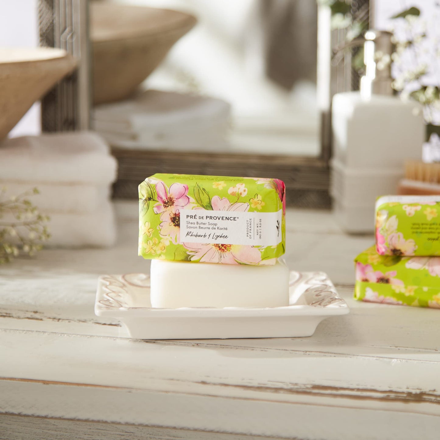 Pre de Provence Wrapped Artisanal Soap Bar, Organic Shea Butter Enriched, Natural French Skincare, Quad Milled for a Rich Smooth Lather, Rhubarb