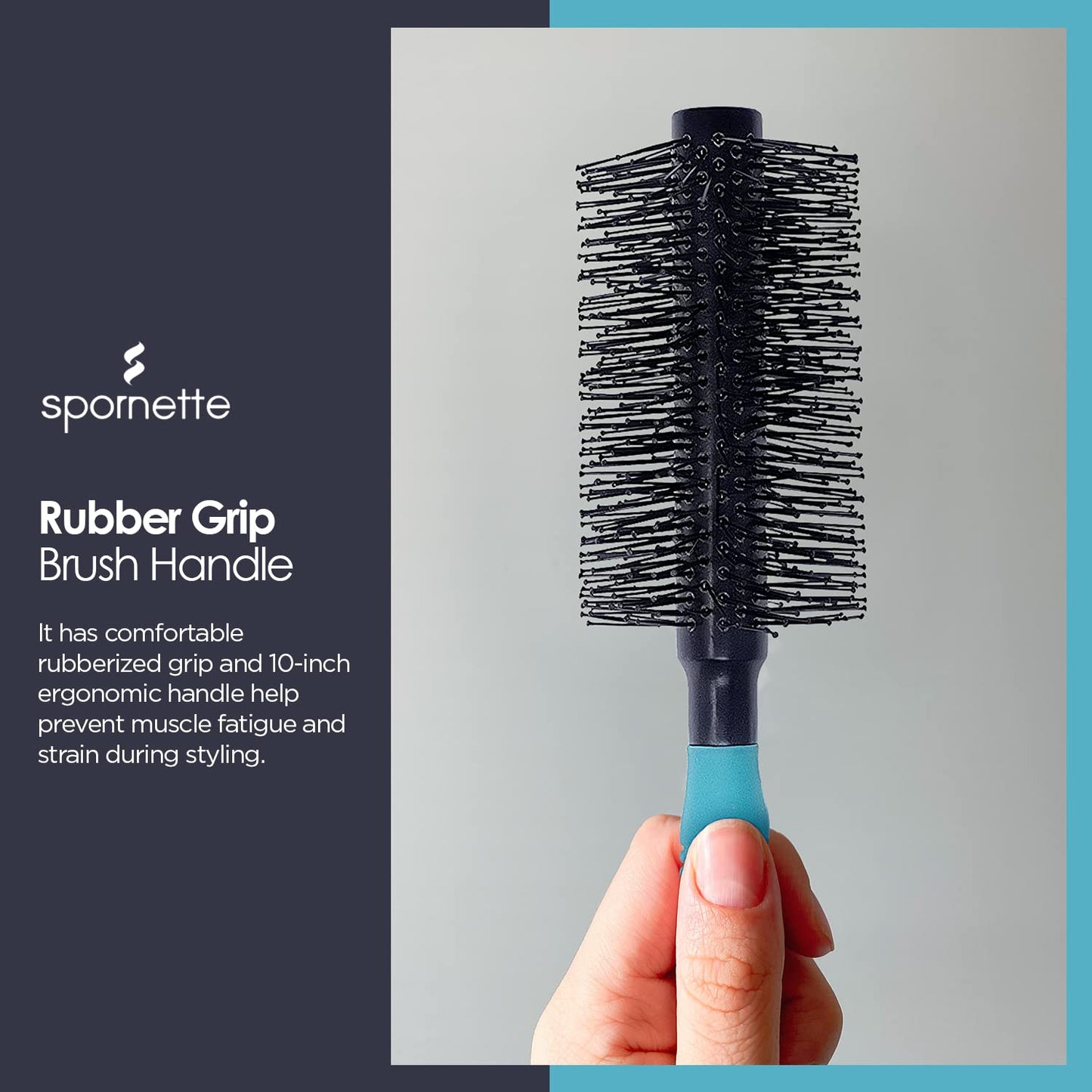 Spornette Double Stranded XL Round Brush, Nylon Bristles - Round Brush for Straightening, Anti-Frizz, Detangling, Volumizing - Styling for Wavy