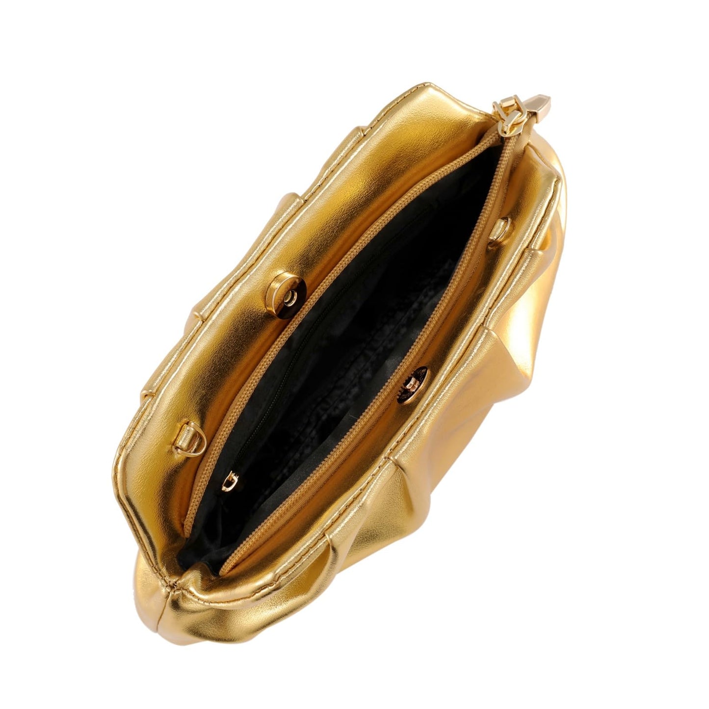 Evening Bag for Women Ruched Clutch Purse Detachable Metal Chain Crossbody Bag(gold)