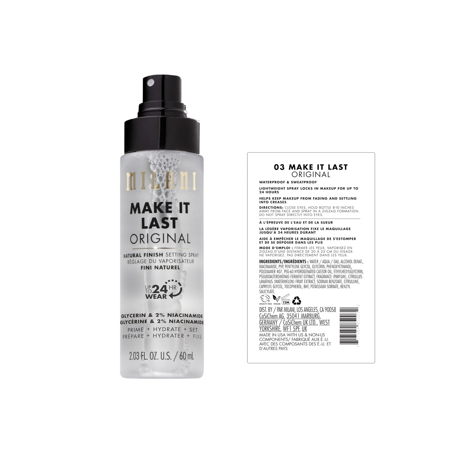 Milani Setting Spray + Primer, Make It Last Original - Natural Finish with Niacinamide for Hydration, Setting Spray for Makeup and Face Primer, 3-in-1 Beauty and Personal Care Milani