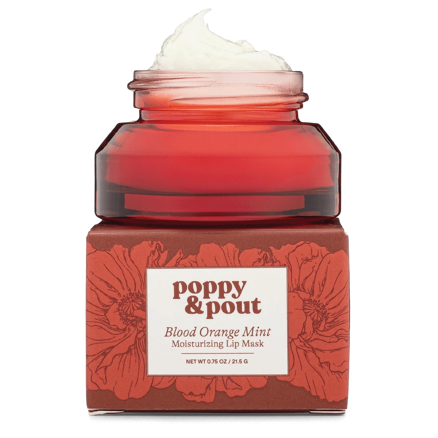 Poppy & Pout Blood Orange Mint Overnight Lip Mask - Moisturizing Natural Lip Treatment with Shea Butter & Beeswax - Cruelty Free, Recyclable Glass Jar