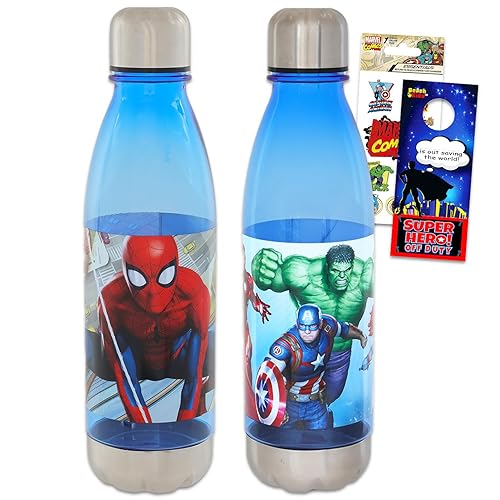 Marvel Avengers and Spiderman Stainless Steel Water Bottles for Kids - 23.6 oz, Home, School, Sports - Bundle with 2 Bottles, Includes Marvel