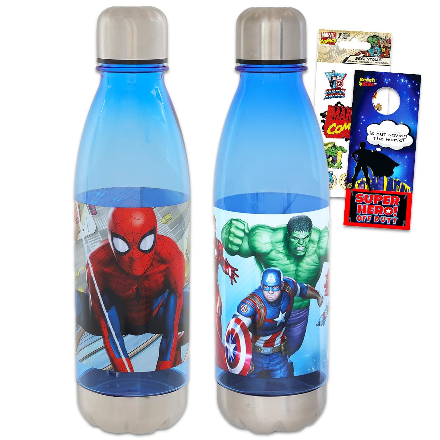 Marvel Avengers and Spiderman Stainless Steel Water Bottles for Kids - 23.6 oz, Home, School, Sports - Bundle with 2 Bottles, Includes Marvel