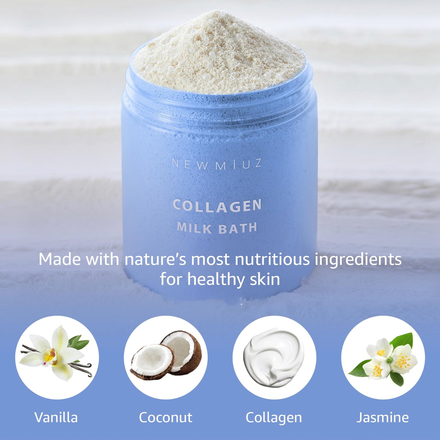 Creamy Coconut Collagen Milk Bath Soak Powder Moisturize & Soften Skin - Vanilla Jasmine Luxury Spa Bubble Bath Salt Mother's Birthday Christmas