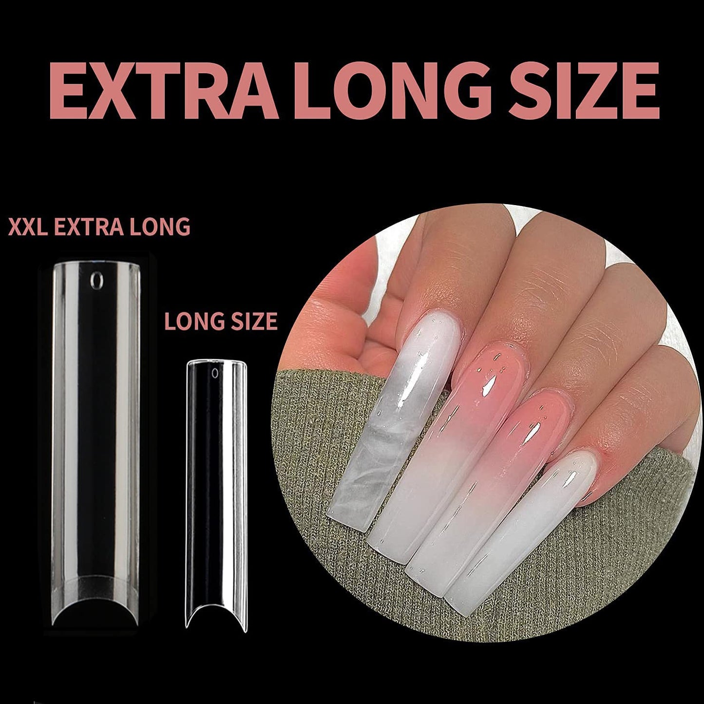 UNA GELLA Tapered Square Nail Tips XXL 216 PCS No C Curve Nail Tips Extra Long Straight Nails Half Fake No Trace for Acrylic Tips for Home DIY Beauty and Personal Care UNA GELLA