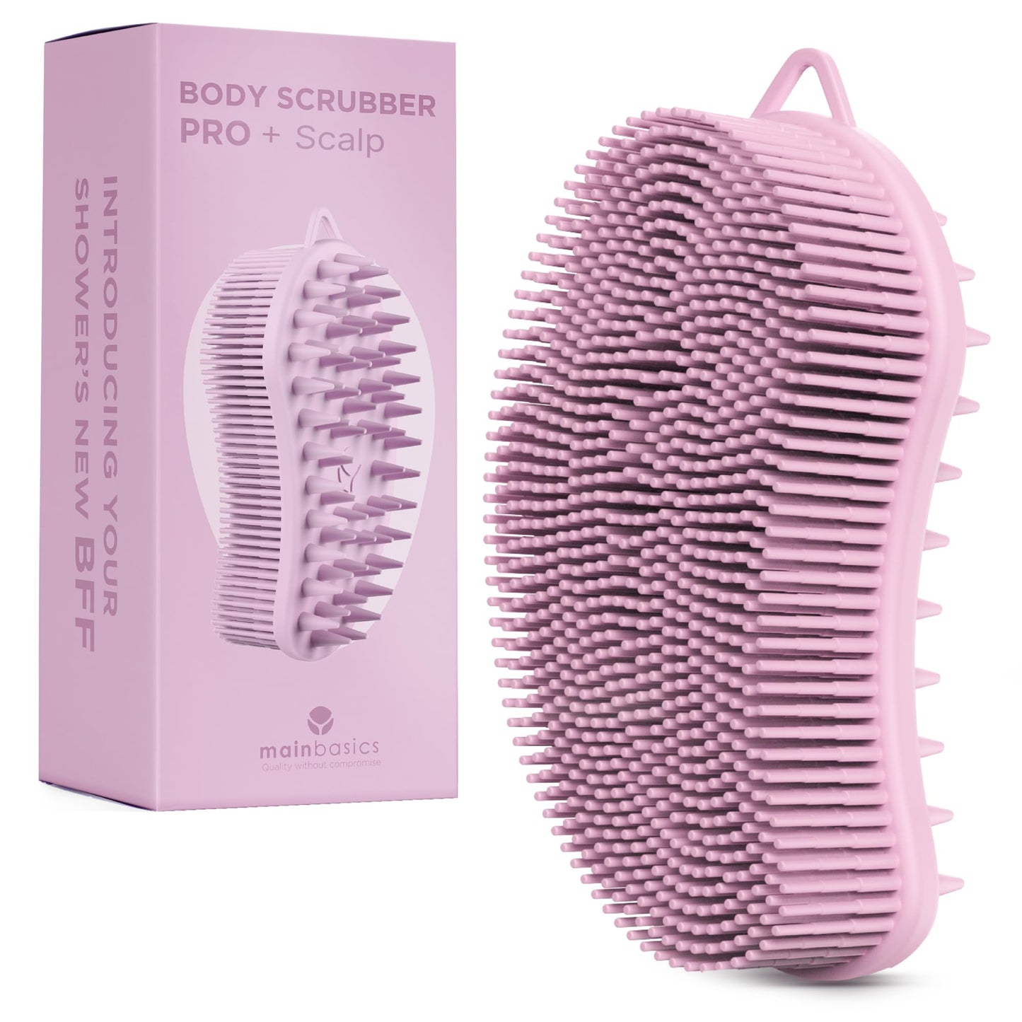MainBasics Silicone Body Scrubber Dual-Sided Shower Loofah and Scalp Scrubber (Pink, Scalp)