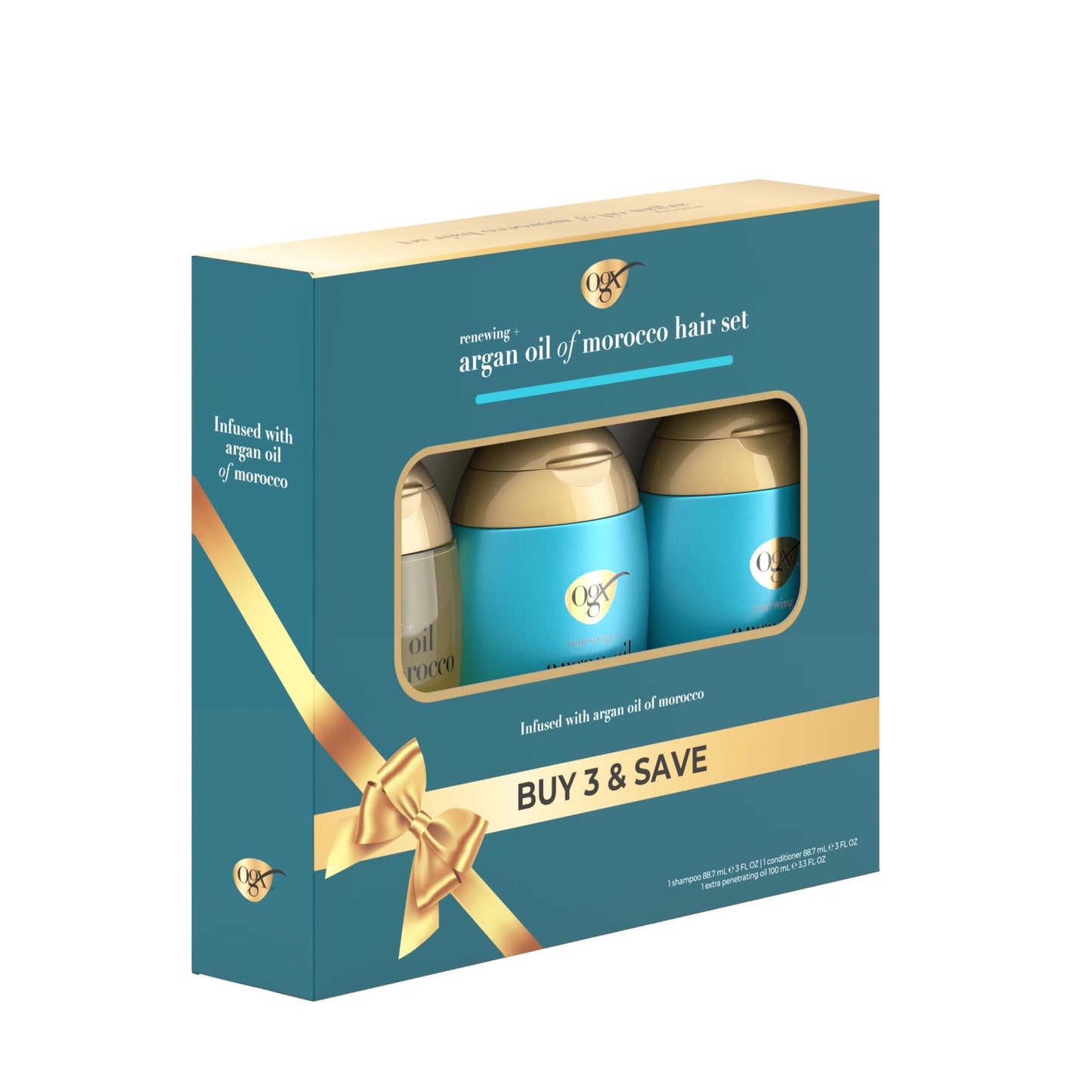 OGX® Renewing + Argan Oil of Morocco Travel Size Hair Care Set, Damage Repairing Shampoo & Conditioner, 2x 3 fl. oz, & OGX® Extra Penetrating Hair Oil