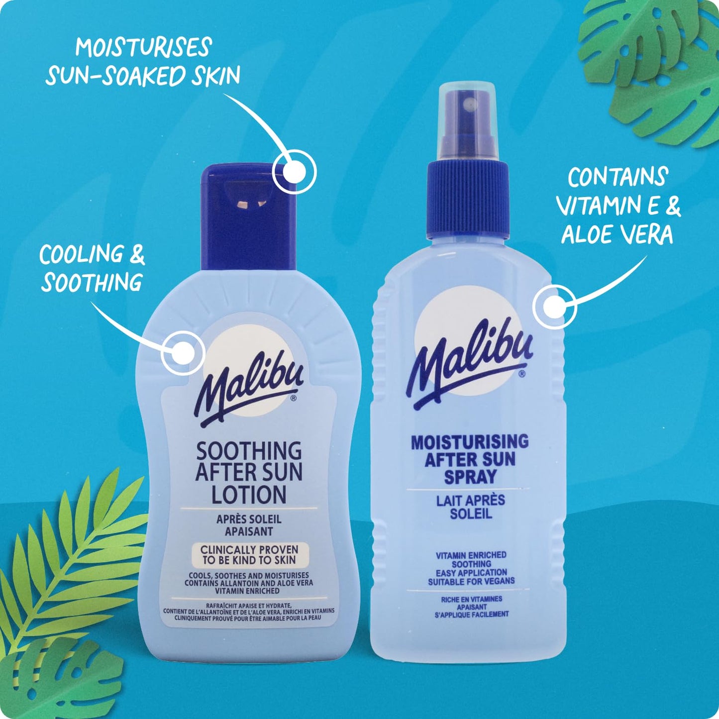 Malibu After Sun Lotion 13.5 fl oz - Cooling Aloe Vera & Vitamin E Moisturizer for Sunburn Relief, Hydrating Post Sun Care for Face & Body