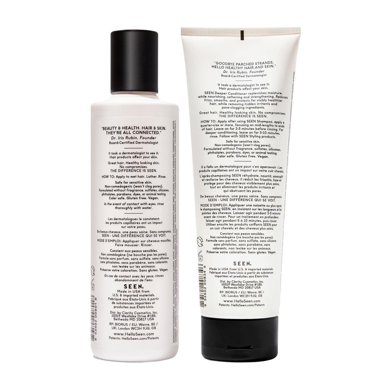 SEEN Shampoo & Deeper Conditioner Bundle, Fragrance Free - Non-Comedogenic Hair Care Set, Dermatologist-Developed, Safe for Sensitive, Eczema