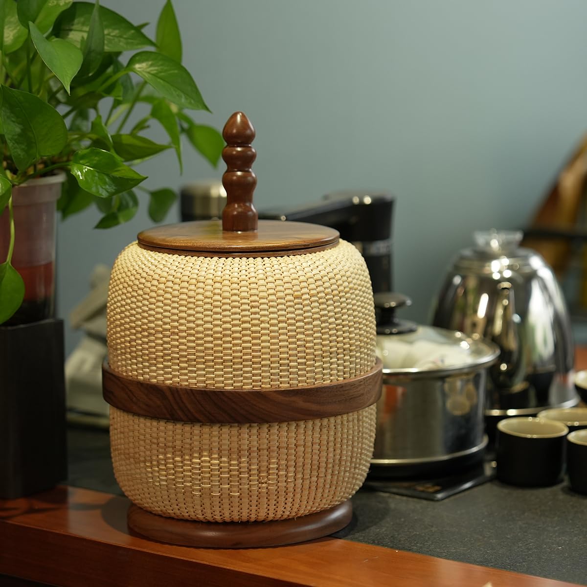 Nantucket Pot Belly Baskets Handmade Woven Rattan Circular Storage Basket with Lid, Decorative Organizer,Storage & Organization