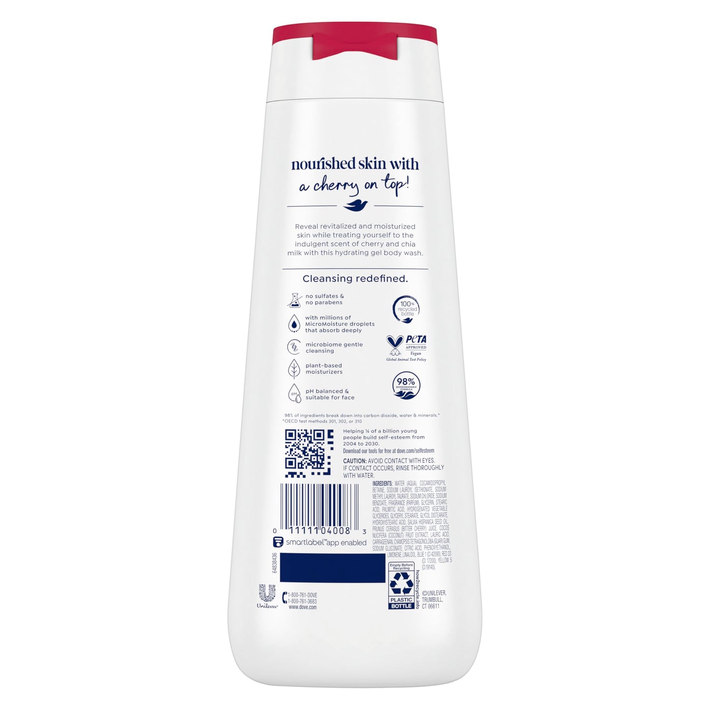 Dove Body Wash Revitalize Cherry and Chia Milk For 24hr Lotion-Soft Skin Moisturizing Skin Cleanser with No Sulfates No Parabens 20 oz