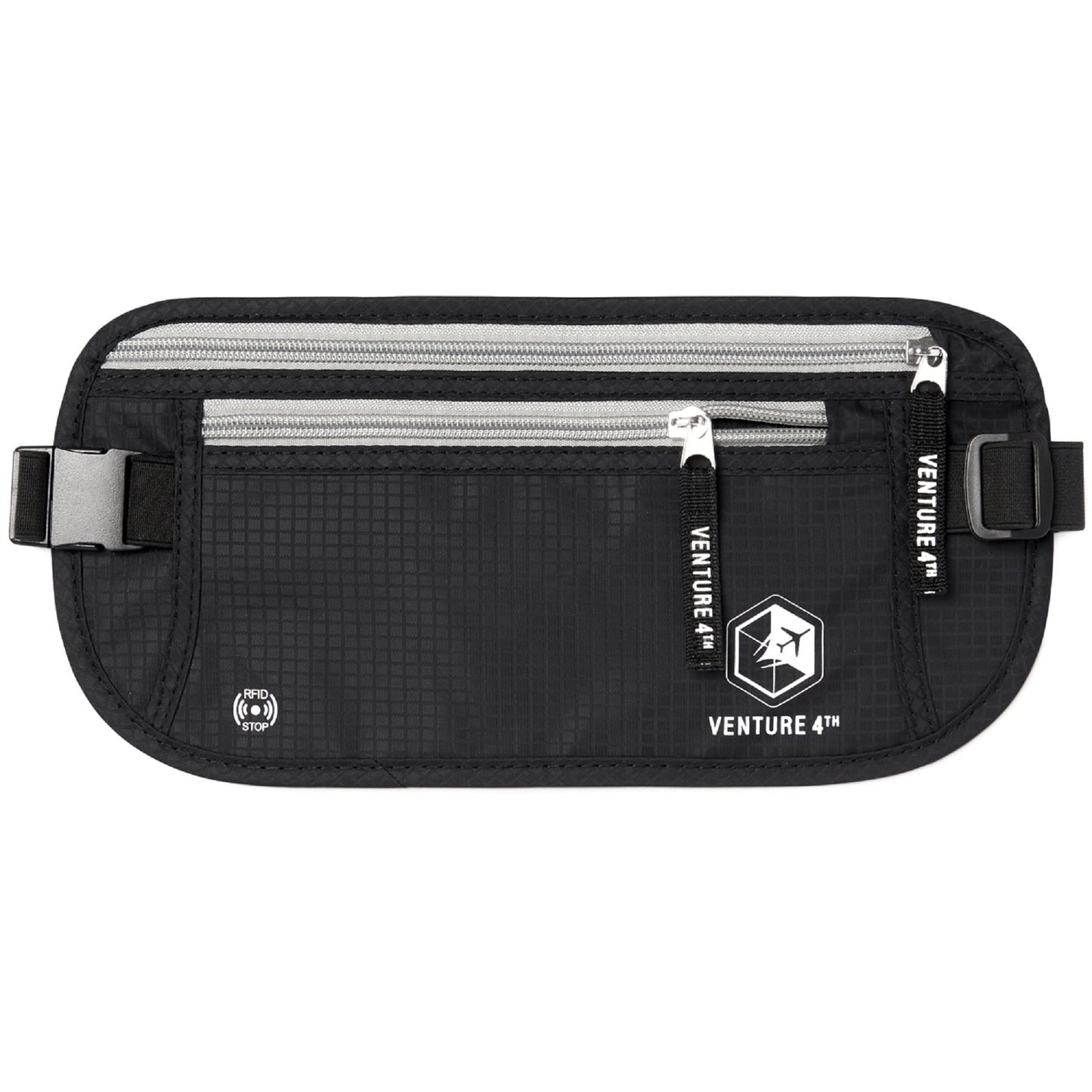 VENTURE 4TH Travel Money Belt - Slim Passport Holder RFID Blocking Travel Pouch to Protect Cash, Credit Cards and Travel Documents (Black)