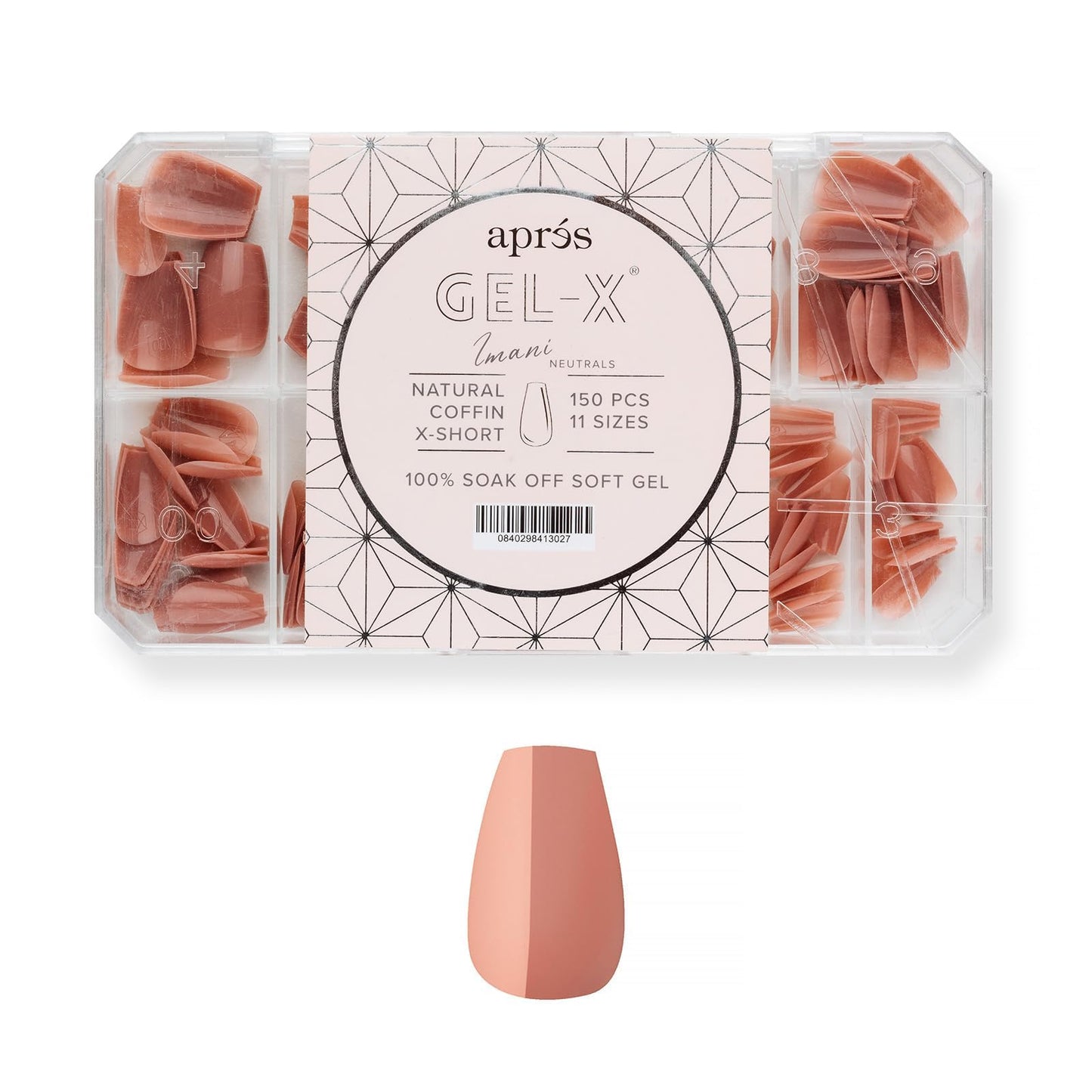 Apres Neutrals Gel-X Imani Box Of Nail Tips, 11 Sizes 00-9, Soft Gel Tip Box (150pcs) (Natural Coffin Extra Short, 150) Beauty & Personal Care APRÉS