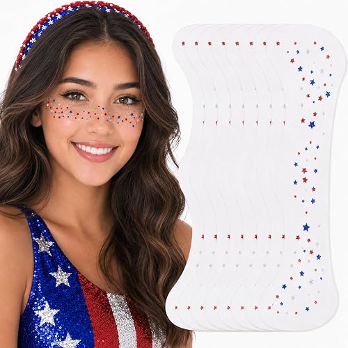 Artlunar 8Pcs 4th of July Face Tattoos, Red White Blue Irregular Mini Star Freckle Stickers for Women & Kids, Patriotic Makeup for Independence Day