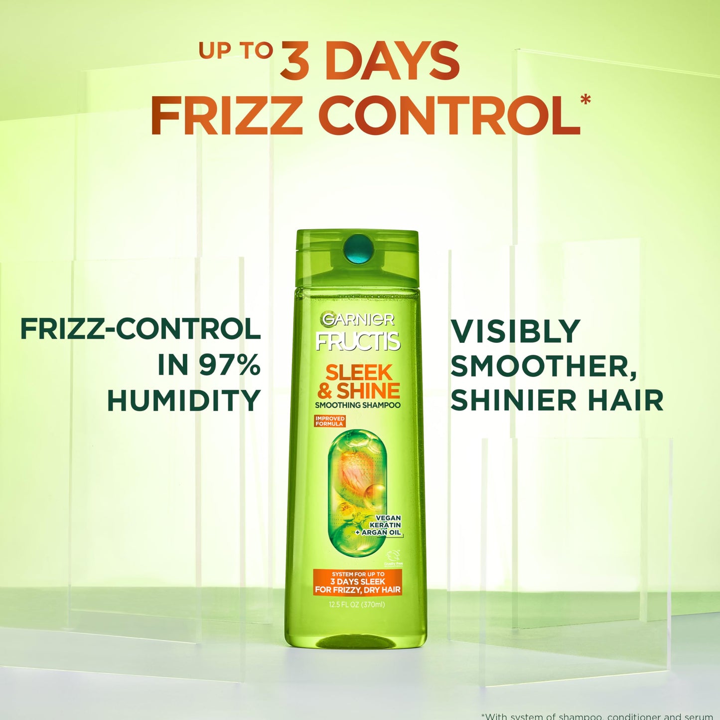 Garnier Fructis Sleek & Shine Full + Travel Size Shampoo (12.5 & 3 Fl Oz) + Conditioner (12 & 3 Fl Oz) Set for Frizzy, Dry Hair, Plant Keratin + Argan