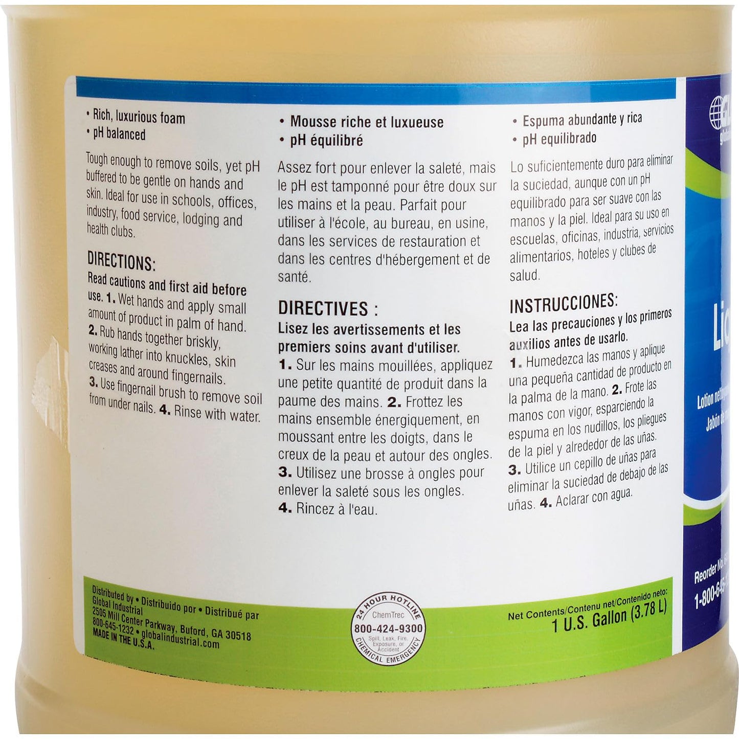 Global Industrial General Purpose Liquid Hand Soap, Floral Scented, Clear, 1 Gallon Bottle, 4/Bottles, Commercial & Industrial Liquid Hand Soap Refill