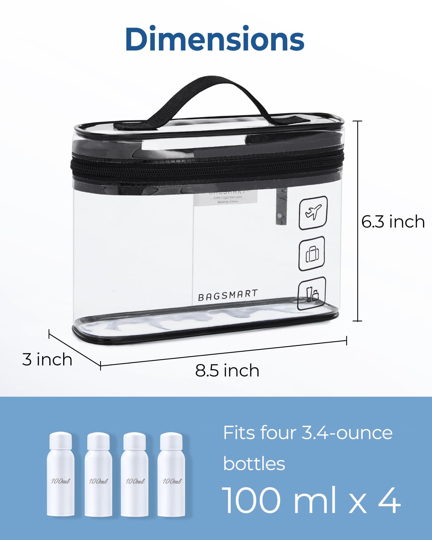 BAGSMART TSA Approved Toiletry Bag, Clear Makeup Cosmetic Bag Organizer, Quart Size Travel Bag for Toiletries, Carry-on Travel Accessories Essentials Beauty and Personal Care BAGSMART