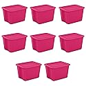 CNEIESD 18 Gallon Storage Tote with Lid, Fuchsia Bloom, Stackable Container with Handles, Set of 8