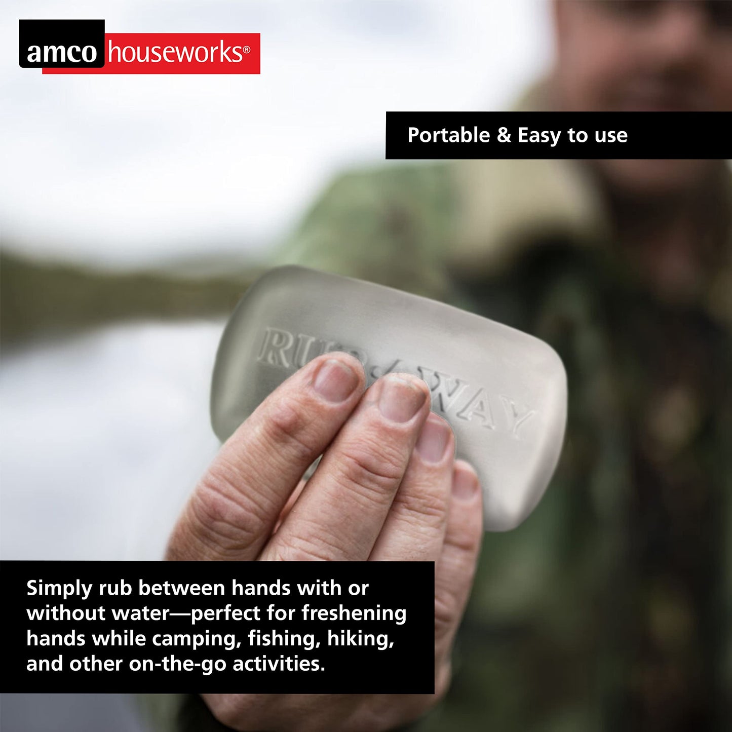 Amco Rub Away Bar, Stainless Steel Odor Absorber (3.1" x .7") - Dishwasher Safe Kitchen & Outdoor Essential for Garlic, Onion, Fishing, Hiking Odors