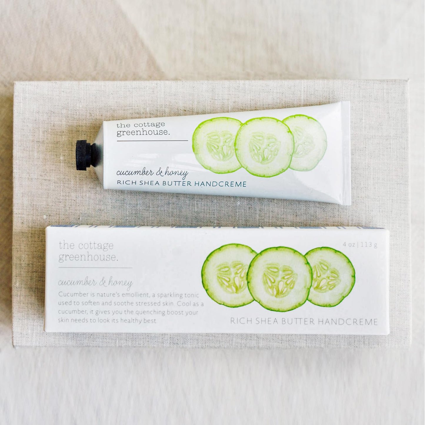 The Cottage Greenhouse Cucumber & Honey Handcreme, 4 oz, Hydrating & Moisturizing Hand Cream for Dry, Cracked Hands, Luxury Purse Essential Lotion