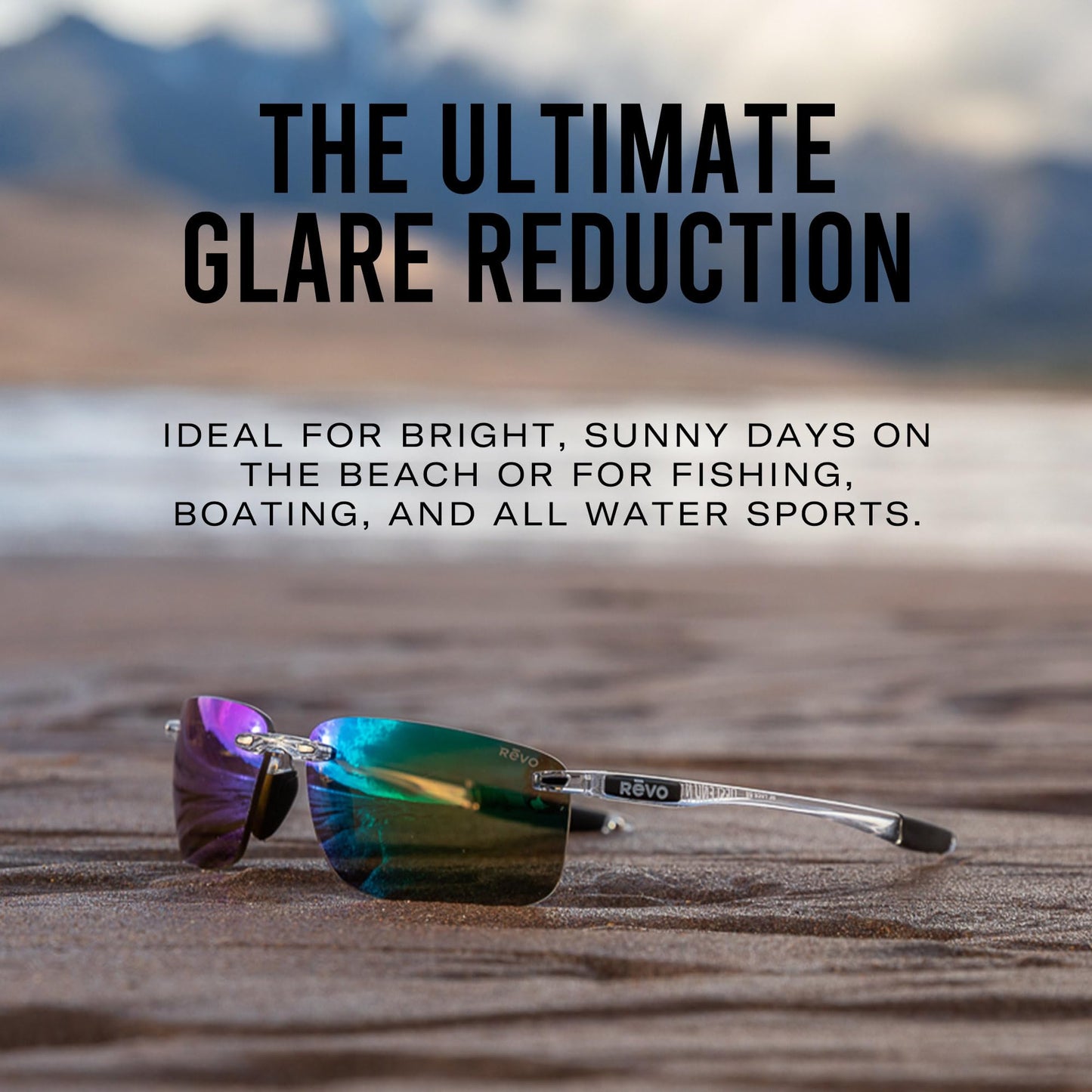 Revo Sunglasses Descend N: Polarized Lens Filters UV, Rimless Rectangle Frame, Crystal Frame with Blue Water Lens