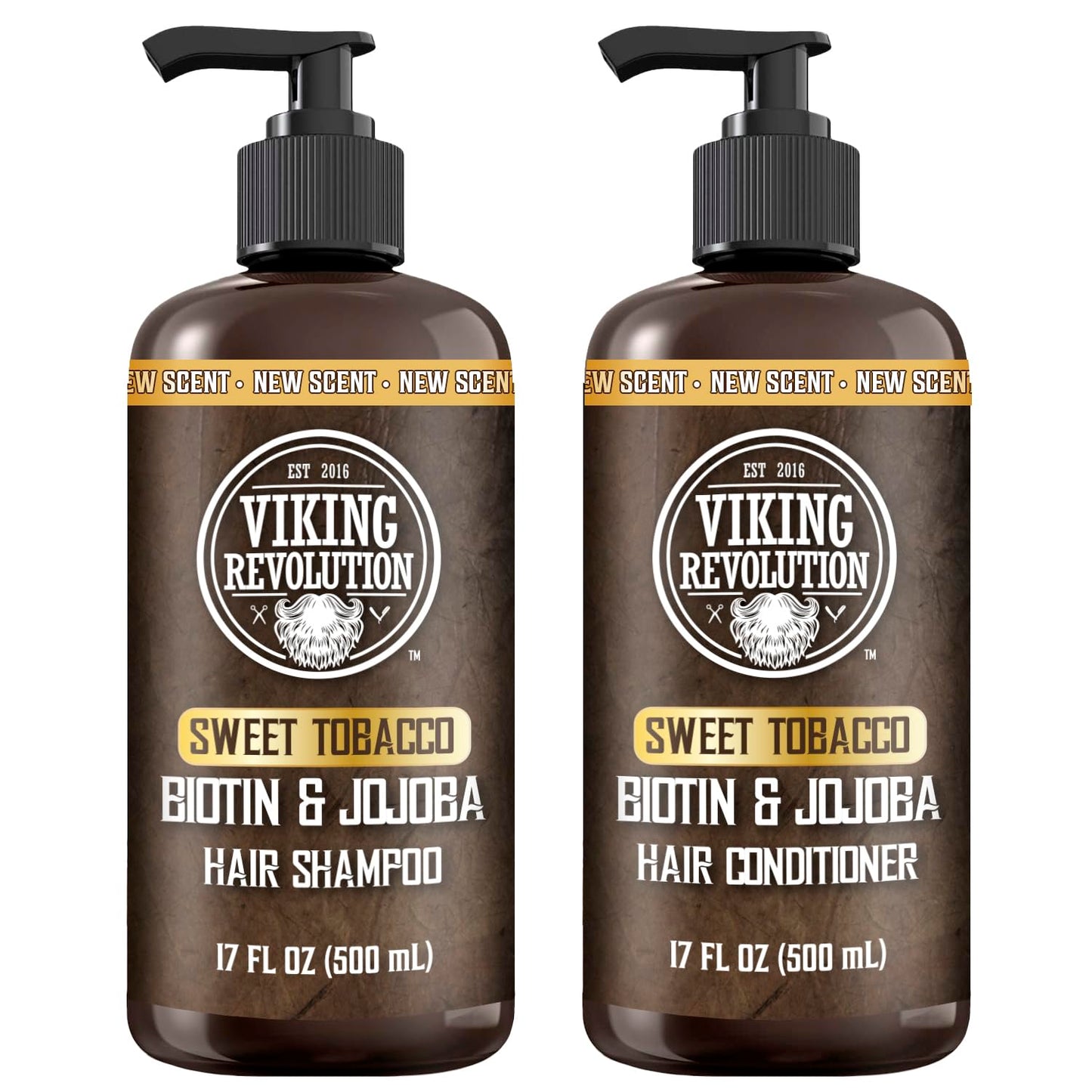 Viking Revolution Sweet Tobacco Mens Shampoo and Conditioner Set with Biotin and Jojoba Oil - Natural Hair Shampoo and Hair Conditioner for Men
