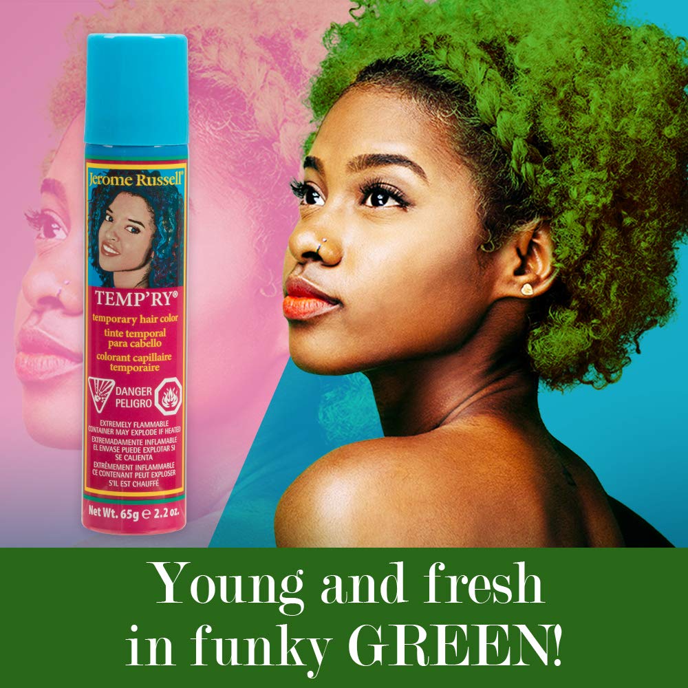 Jerome Russell Green Intense Spray-On Hair Color - Fast-Drying, Non-Sticky, Travel Size Vivid Hair Dye, 2.2 oz