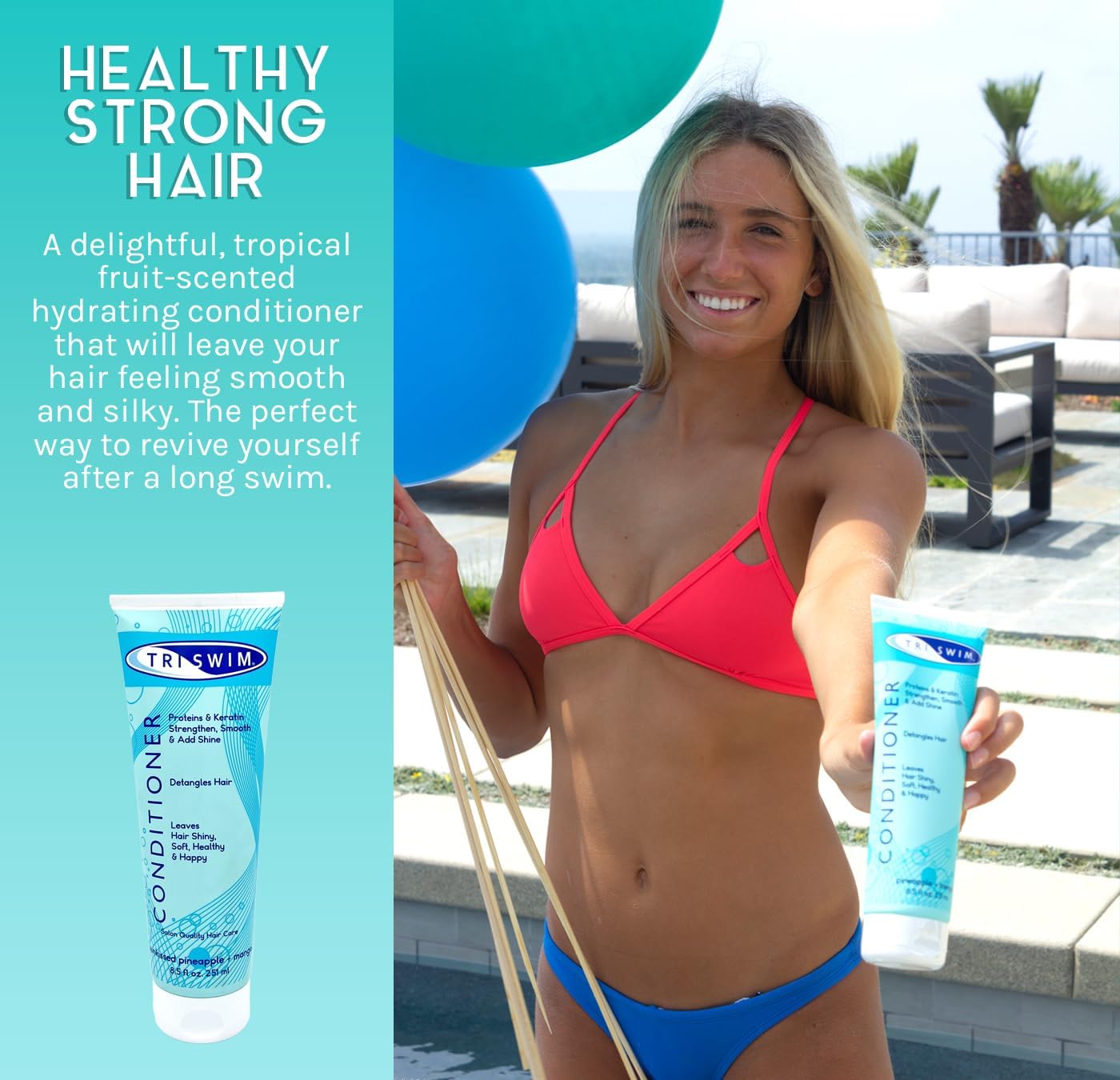 TRISWIM Swim Conditioner 8.5oz | Hydrates, Strengthens & Smooths Hair | Repairs Damage from Chlorine, Bromine & Saltwater | Protein & Keratin Formula