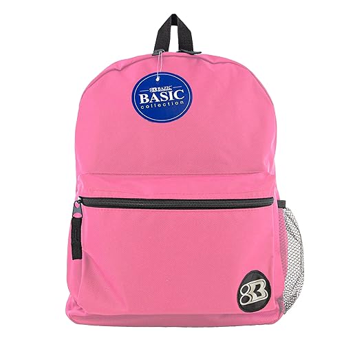 BAZIC School Backpack 16" Fuchsia, Lightweight School Bag Padded Back & Adjustable Strap for Students, Travel Bag Fit A4 Notebook, 1-Pack
