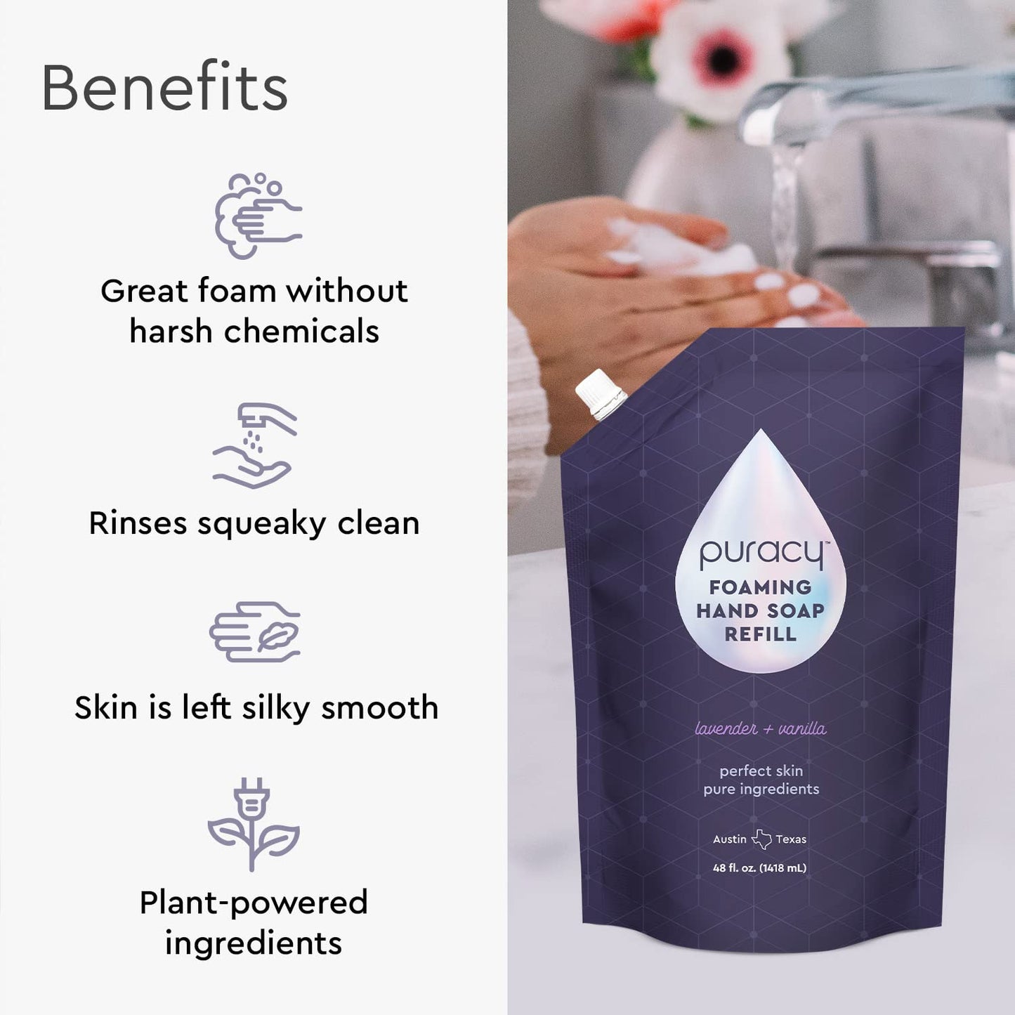 Puracy Foaming Hand Soap Refill - Plant-Powered Natural Hand Soap As Seen on TikTok, Non-Toxic, Sulfate-Free Liquid Soap, Moisturizing Foam Handwash
