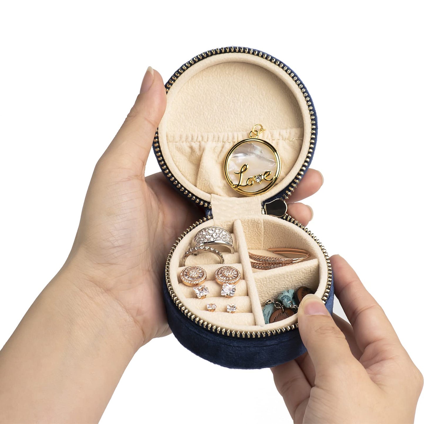 SoleGood Plush Velvet Small Jewelry Box Necklace Ring Storage Organizer Mini Jewelry case Jewelry Travel Organizer for Women Girls (Ocean Blue)