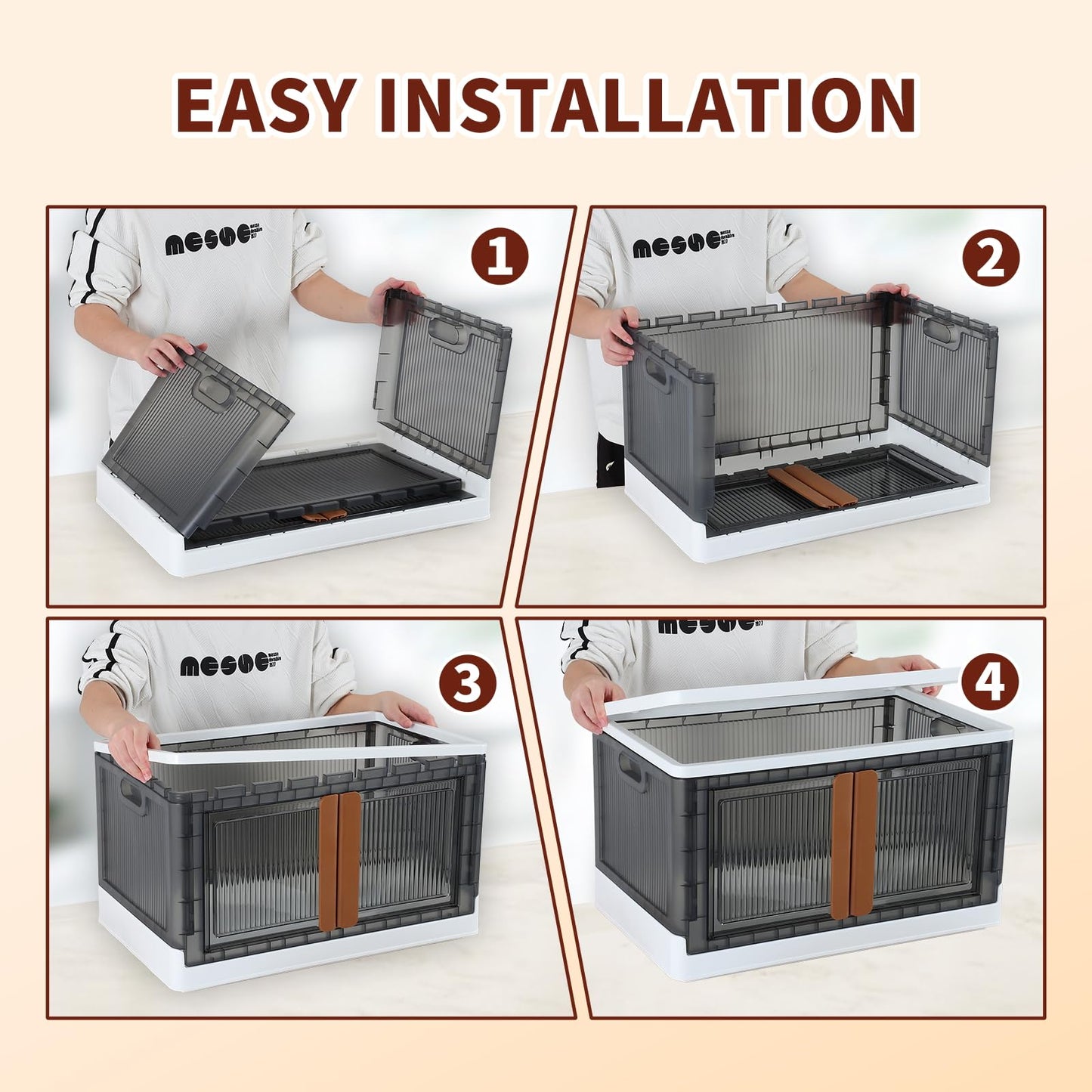 77.6 Gallon Collapsible Storage Boxes, Lidded Storage Bins with Closet Rod and Clothes Hangers for Towels, Clothes and Quilts, Folding Storage Box…