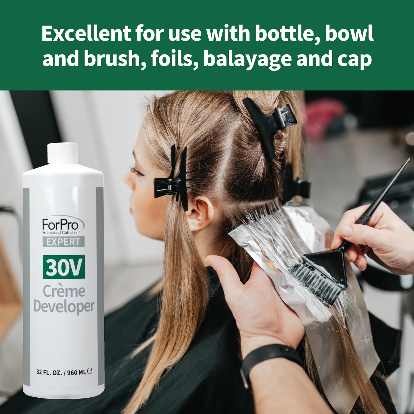 ForPro Expert 30 Volume Crème Developer, 32 Fl Oz - for Hair Lightening, Gray Coverage & Color Deposit with Extra Lift